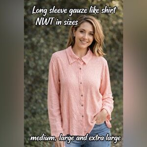 NWT Women’s Pink Button Down Gauze Like Long Sleeve